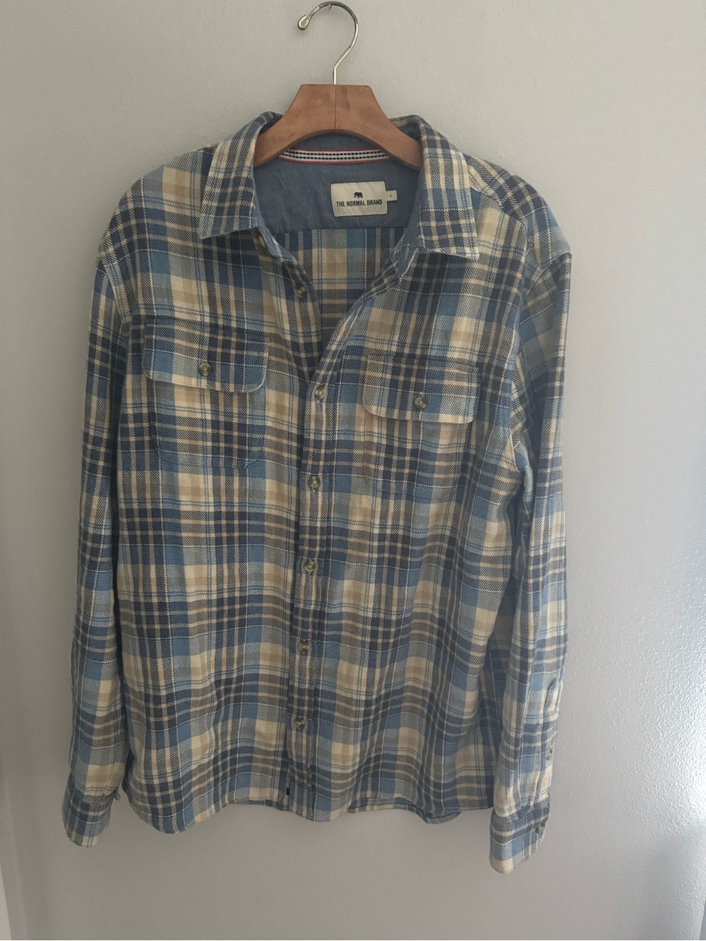 The Normal Brand Men’s Blue and Cream Plaid Button-Down Shirt